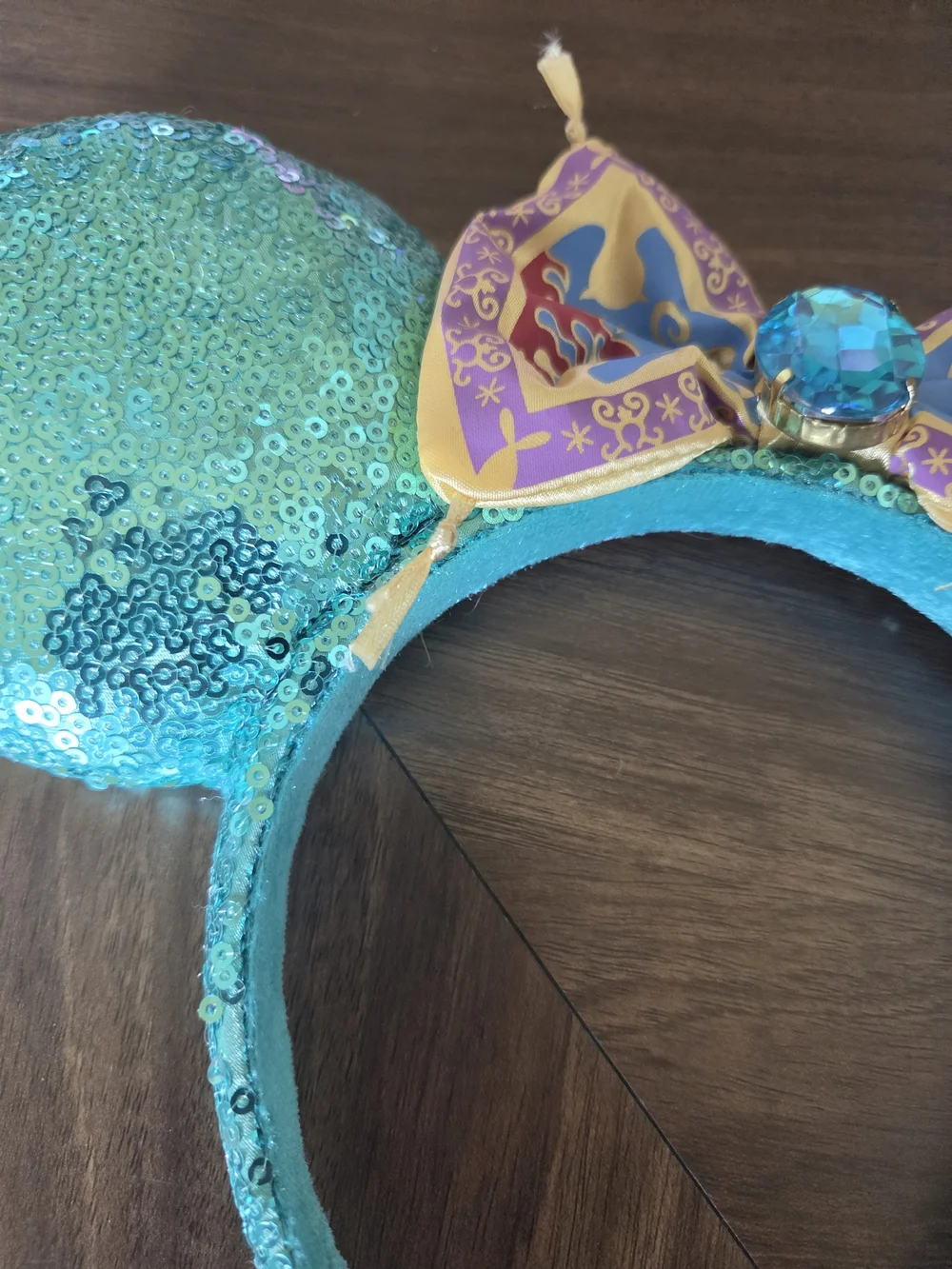 Disney~  JASMINE ~ Aladdin Magic Carpet Bow~ SEQUINED MINNIE EARS ~Headband